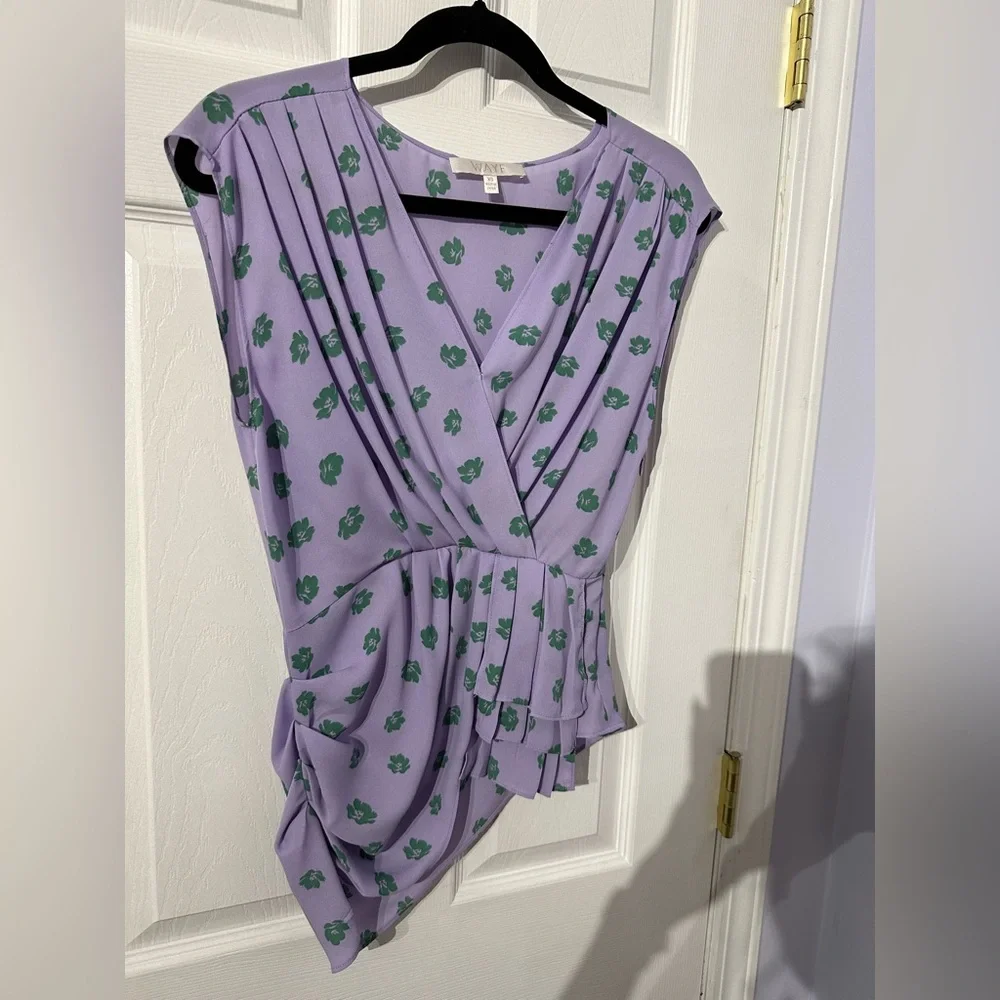 WAYF Purple Asymmetrical Wrap Blouse Cap Sleeve (XS) - Picture 3 of 16